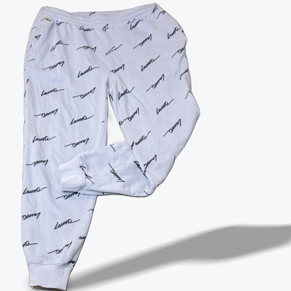 Lacoste Men's All Over Script Logo Jogger‎ Sweatpants Light Blue Size XL
